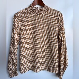 SHEIN Mustard and White Houndstooth Blouse